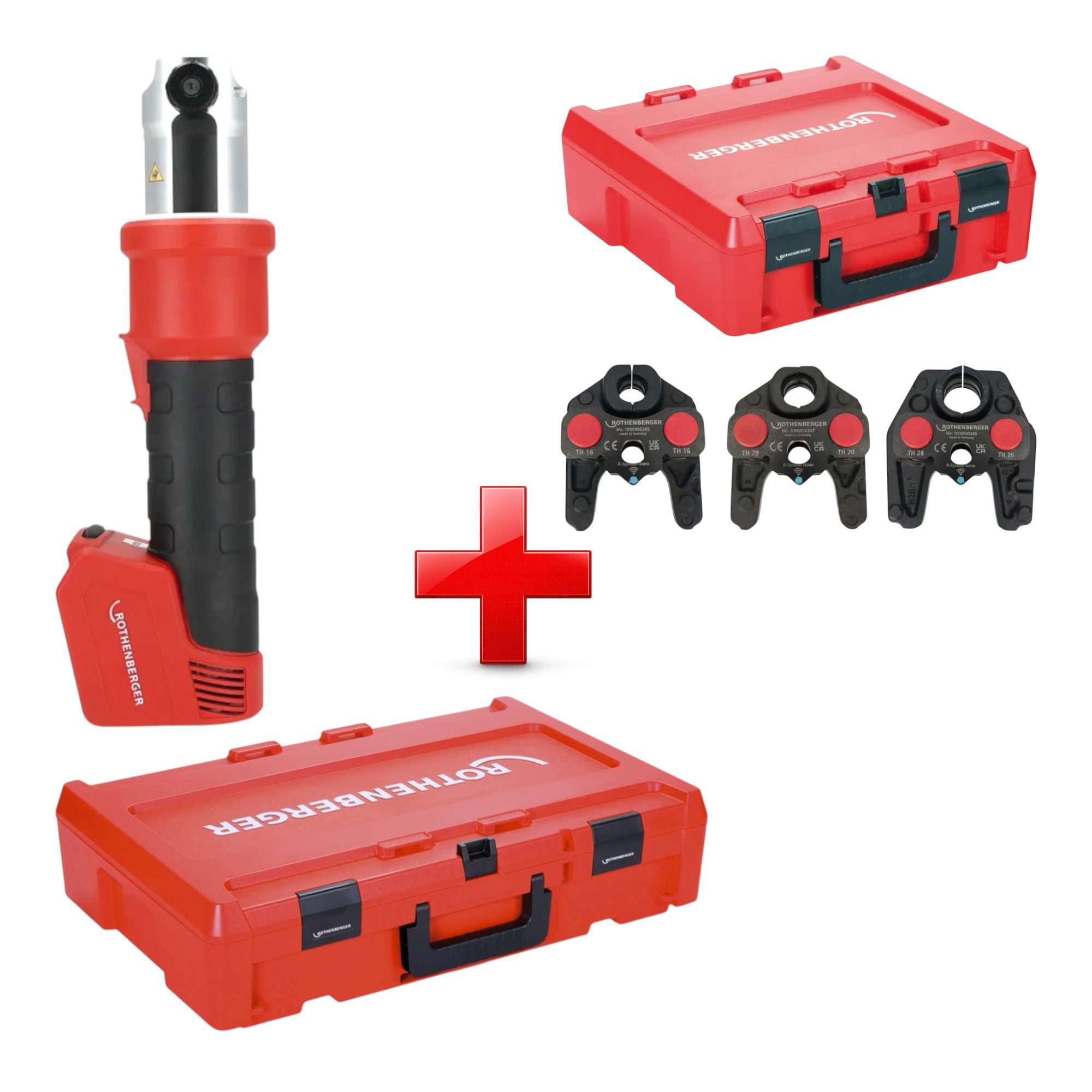 Rothenberger Werkstattpresse ROMAX NANO Pressmaschine 18V 34 kN + 3tlg. Pressbacken Set + Rocase