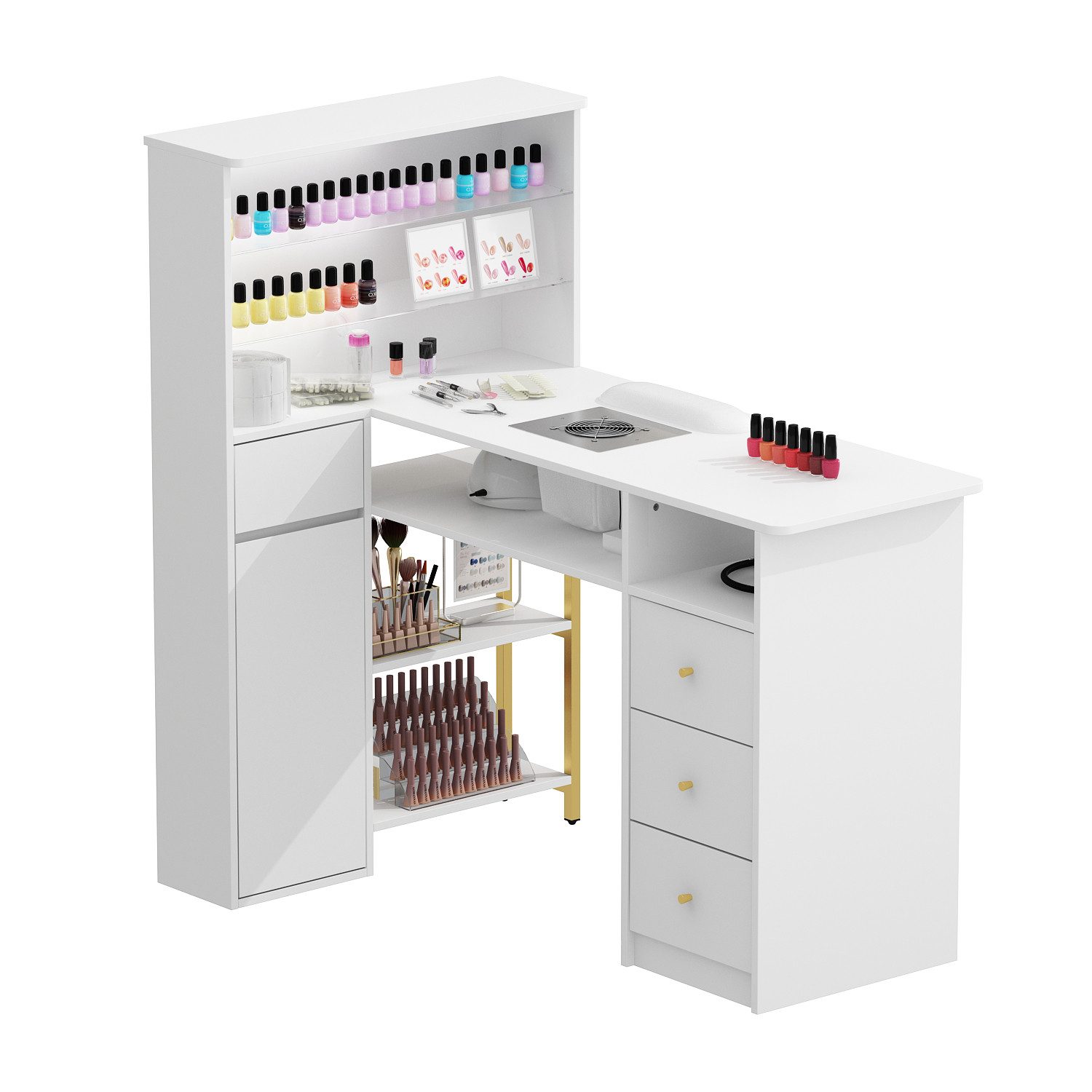 FUFU&GAGA Arbeitstisch Nageltisch mit Glasregalen, Weiß, MDF+Glas, 120×75×1 günstig online kaufen