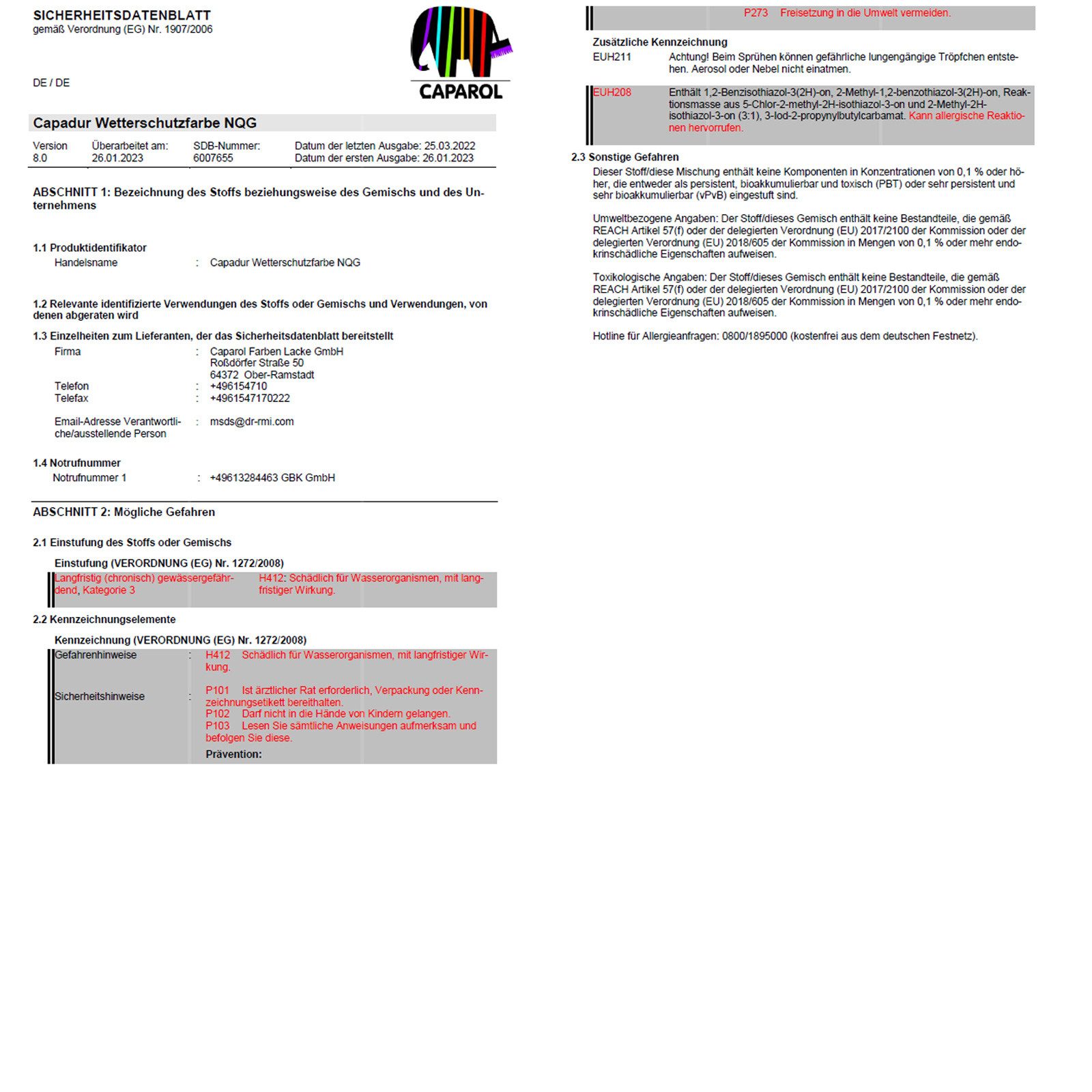 Caparol Wetterschutzfarbe Capadur Wetterschutzfarbe NQG - 2.5 Ltr