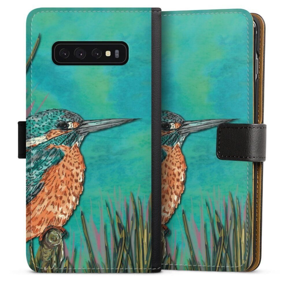DeinDesign Handyhülle Tiere Vogel Malerei Kingfisher, Samsung Galaxy S10 Plus Hülle Handy Flip Case Wallet Cover