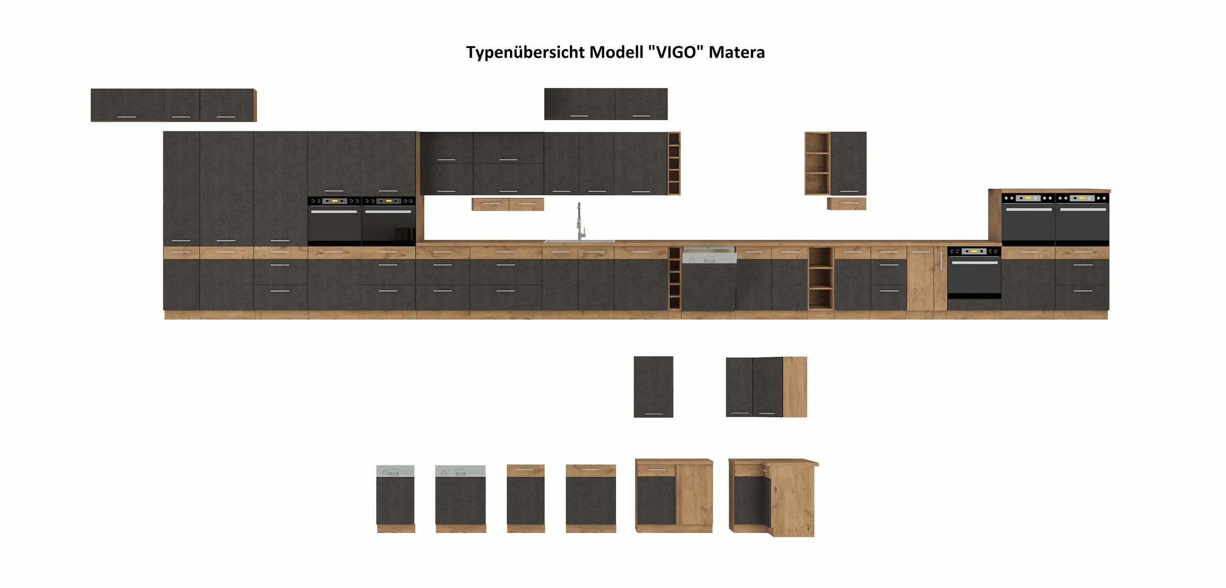 Küchen-Preisbombe Unterschrank 400 Küchenzeile + Küchenblock Grau cm Vigo Eiche Lancelot Matera Küche
