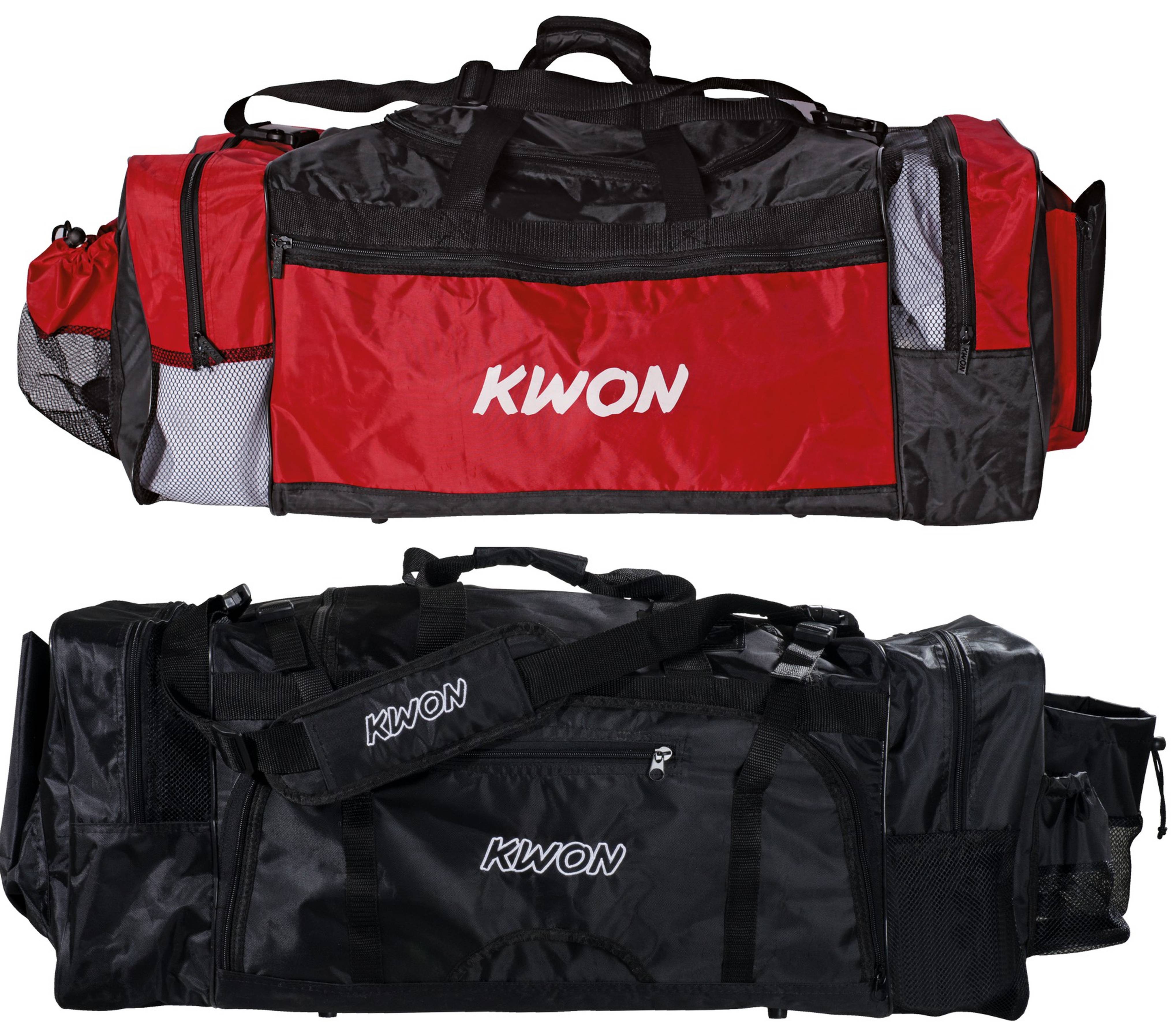KWON Sporttasche Evolution schwarz rot 70 cm Taekwondo TKD Trainingstasche (Lieblingstasche, 2 Farben), Sehr viele praktische Fächer, geräumig, Nassfach | Sporttaschen