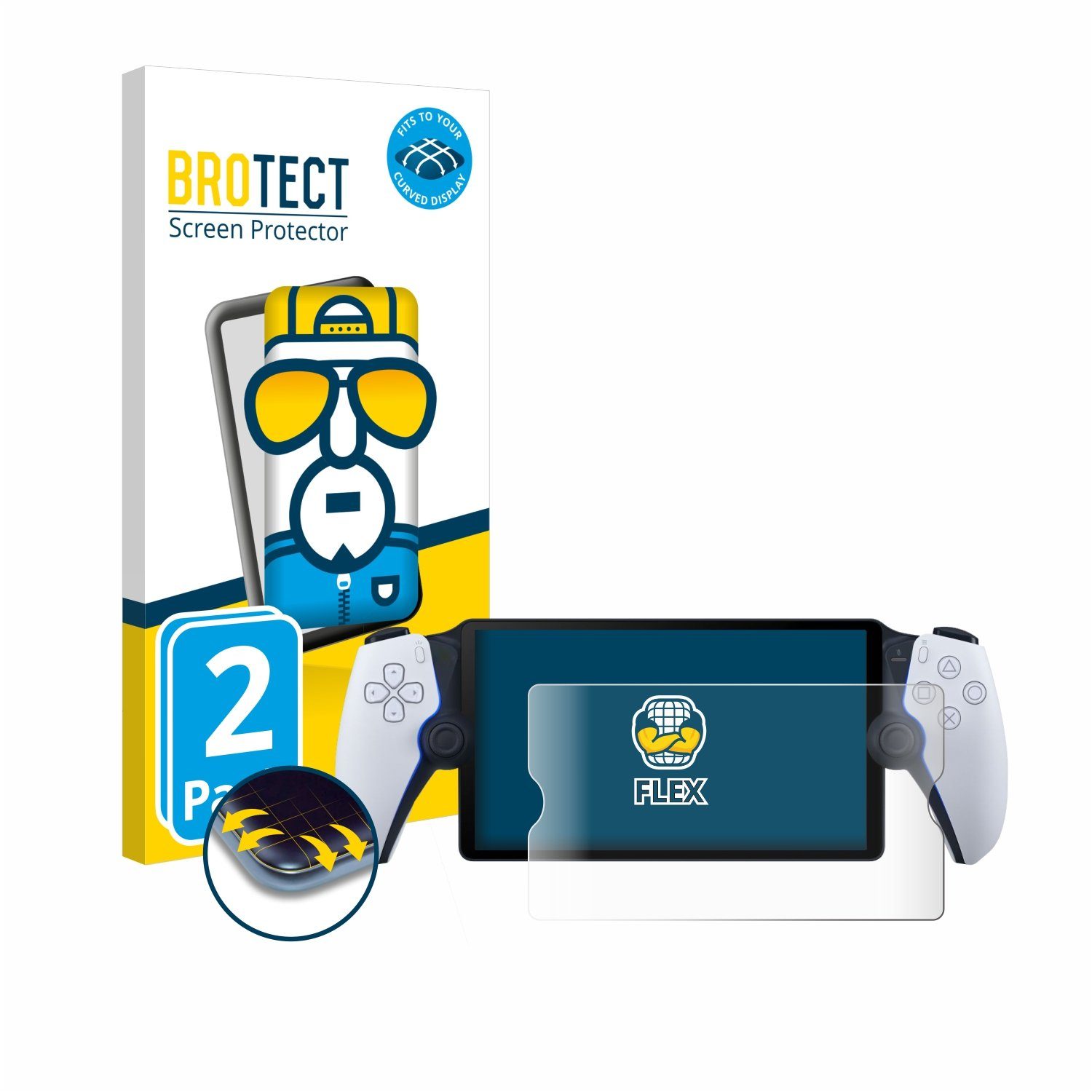 BROTECT Full-Screen Schutzfolie für Sony Playstation Portal, Displayschutzfolie, 2 Stück, 3D Curved klar