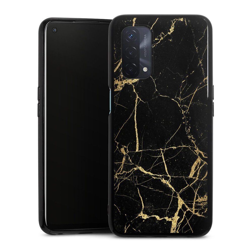 DeinDesign Handyhülle Marmor schwarz Muster BlackGoldMarble Look, Oppo A54 5G Silikon Hülle Bumper Case Handy Schutzhülle