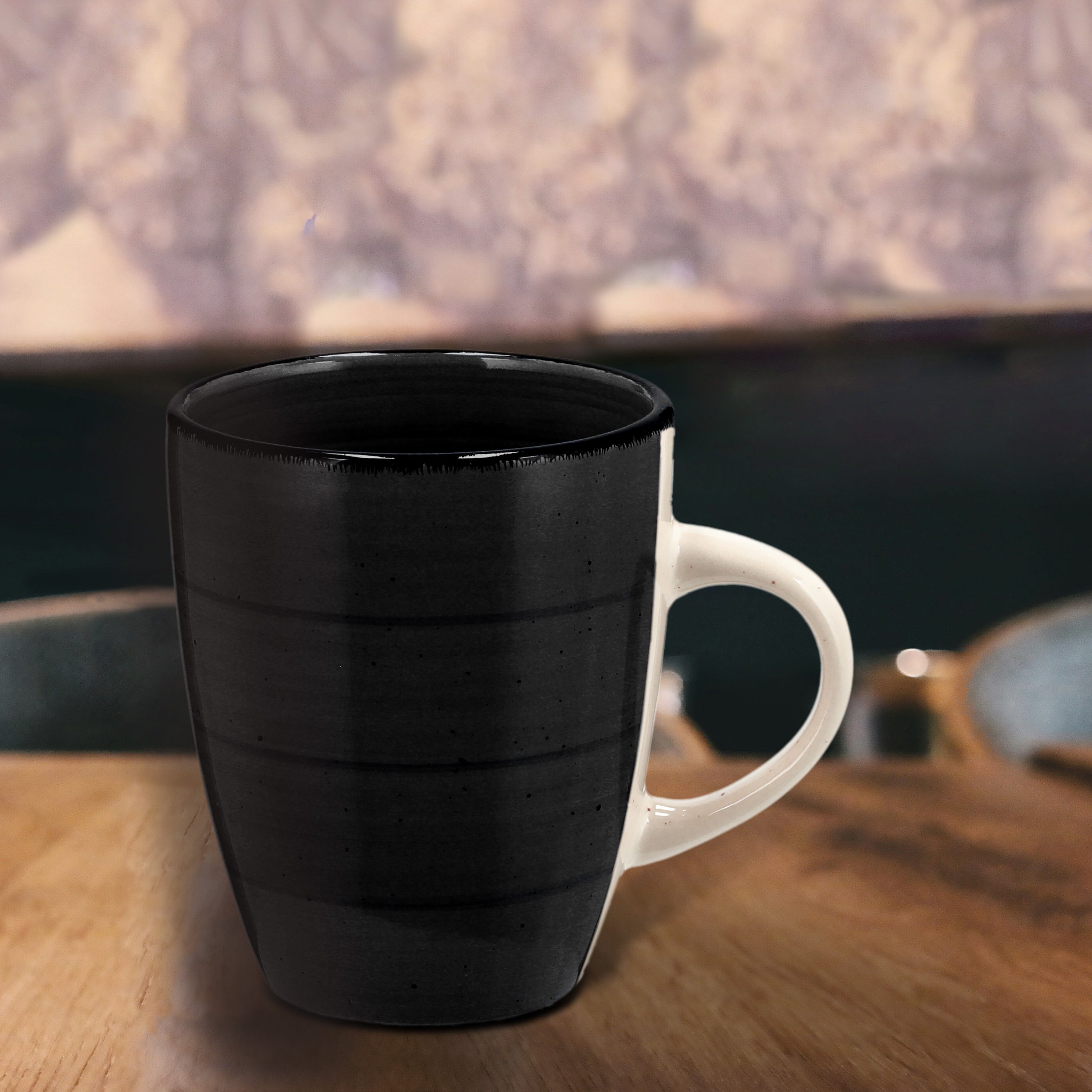CEPEWA Tasse Kaffeebecher Steingut schwarz 360ml Set Becher 9x11cm 6er Tasse
