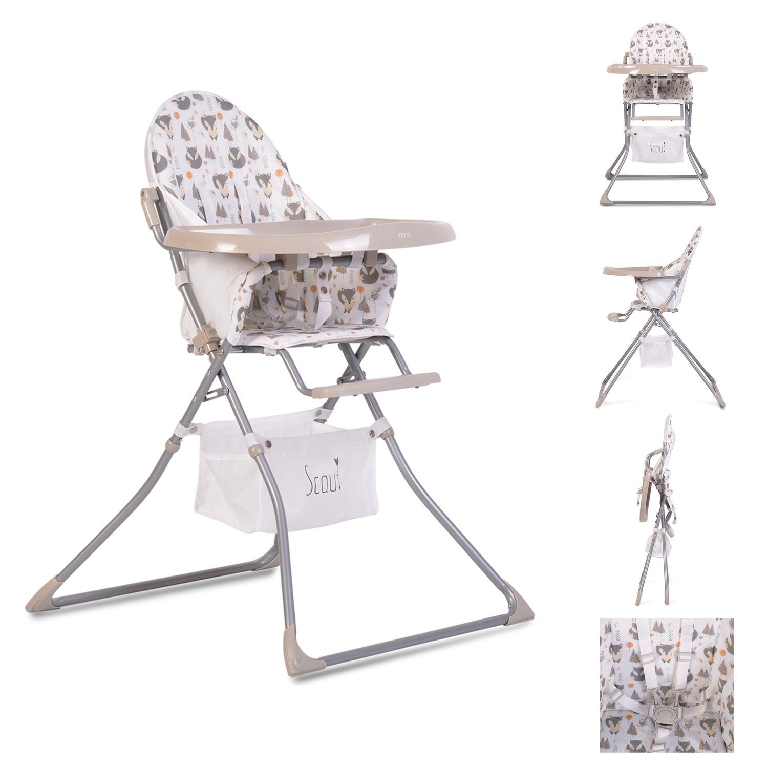 Moni Kombihochstuhl Kinderhochstuhl Scaut, 5-Punkt-Sicherheitsgurt, Zubehörkorb, klappbar