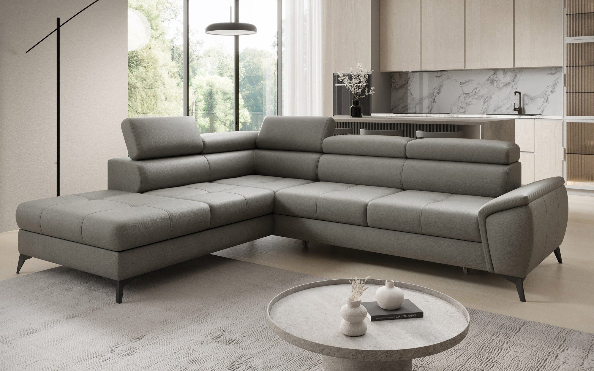 Luxusbetten24 Schlafsofa Designer L Sofa Aveline in Echtleder, mit Schlaffunktion und Stauraum