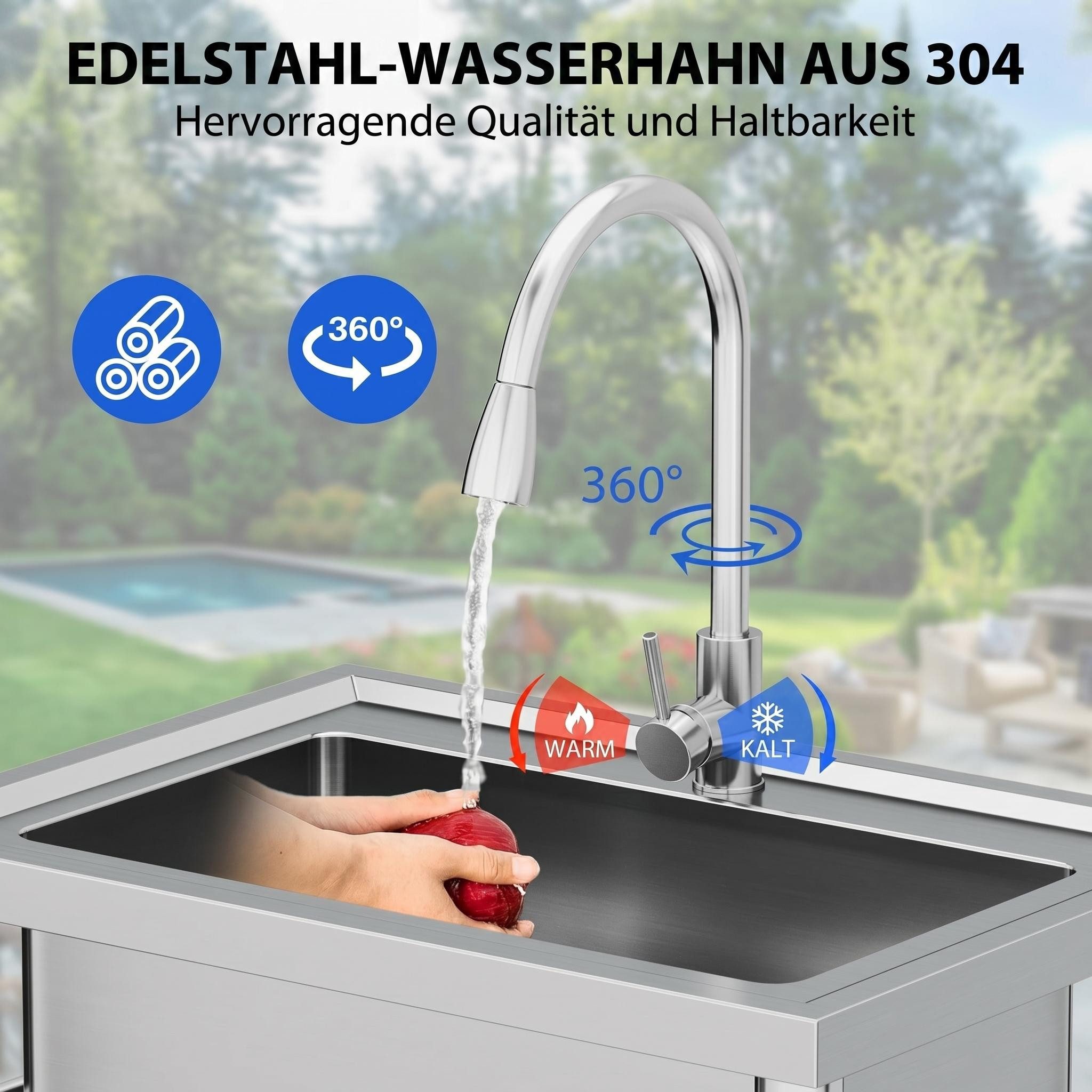 GarveeMore Waschbecken Freistehende Edelstahlspüle mit ausziehbarer Armatur (1-St), Spülbecken für Küche, Waschbereich und Hauswirtschaftsraum
