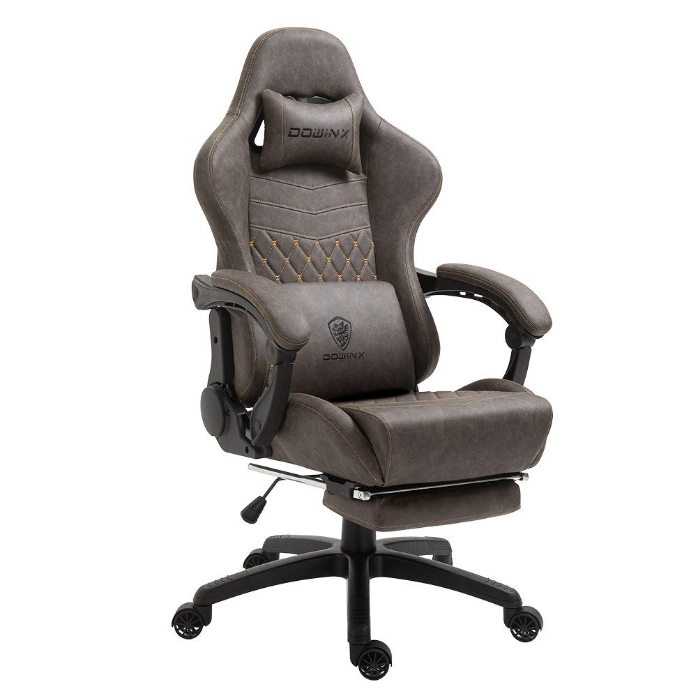 Dowinx Gaming-Stuhl Dowinx Luxuriöser Gaming Stuhl Ergonomisch aus PU Leder (Packung), Massage-Lendenstütze & Fußstütze, Verstellbarer Bürostuhl 90°-170°