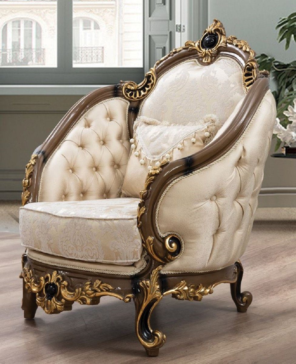 Prunkvoll Sessel - Casa Luxus / Wohnzimmer / Hotel - Braun / mit Gold Schwarz Barock & - & Wohnzimmer Muster Gold Padrino Edel elegantem Möbel Sessel Barock Sessel Prunkvoller