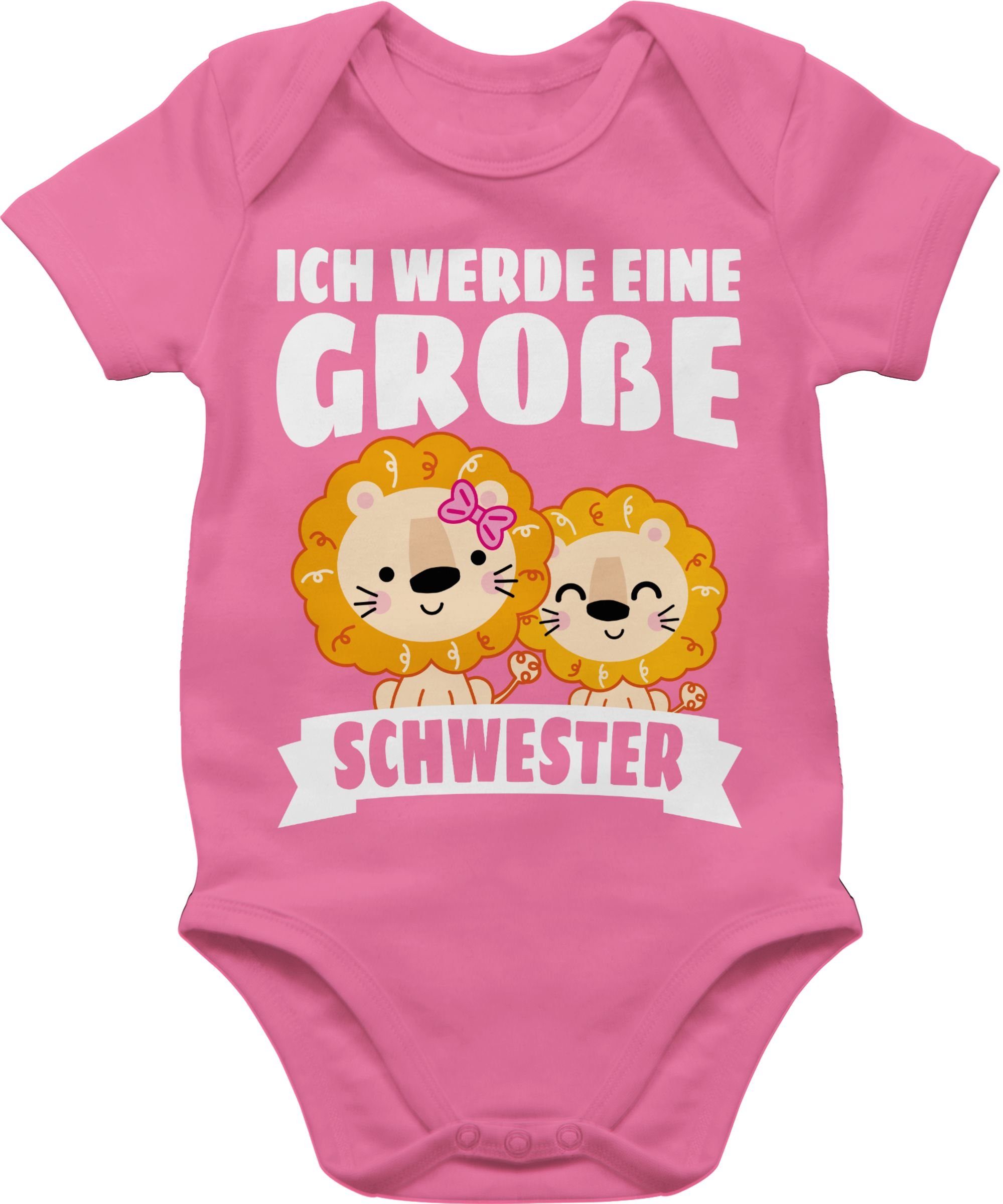 Shirtracer Shirtbody Ich werde eine große Schwester mit Löwen - weiß Geschwister Bruder und Schwester 2 Pink