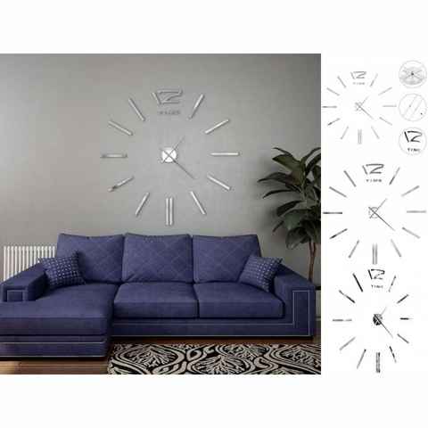 vidaXL Uhr 3D-Wanduhr Modernes Design 100 cm XXL Silbern