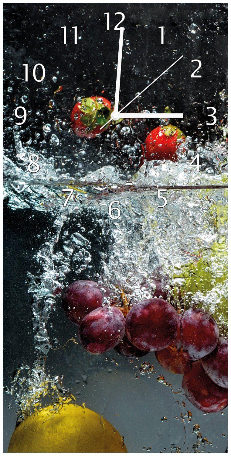 Wallario Wanduhr Früchte im und unter Wasser - Splashing Fruits (Uhr aus Acryl)