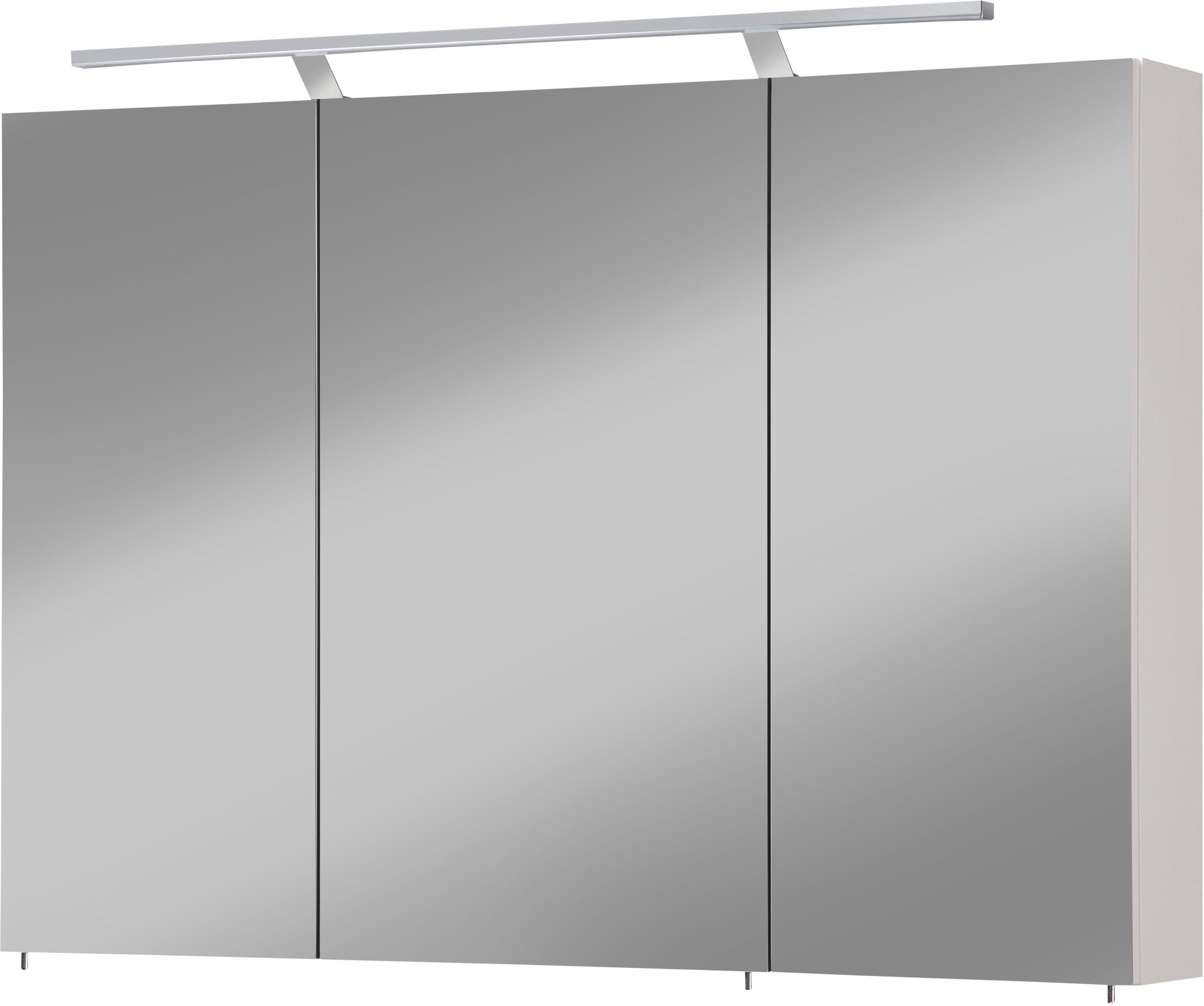welltime Spiegelschrank Torino Breite 100 cm, 3-türig, LED-Beleuchtung, Schalter-/Steckdosenbox kreideweiß | kreideweiß