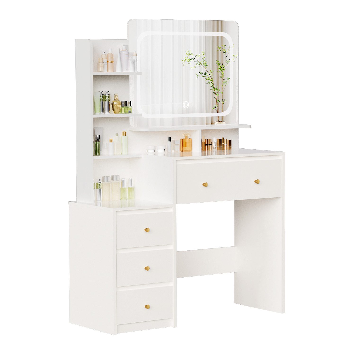Lexzurn Schminktisch Schminktisch mit LED-Beleuchtung, 92.6x132x36 günstig online kaufen