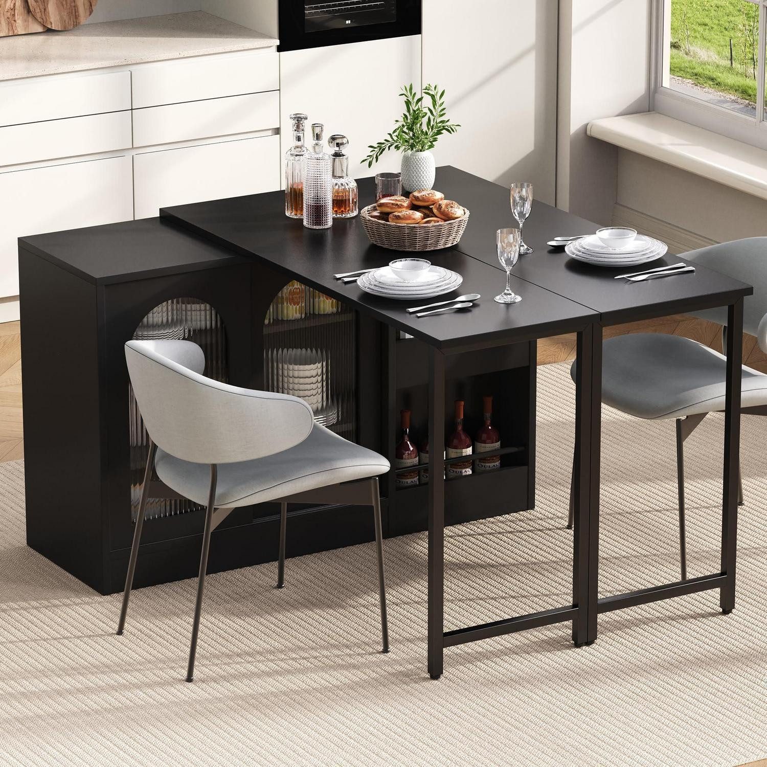 LuxusKollektion Bartisch Bartisch ausziehbar drehbar mit Stauraum Schwarz (1-St)