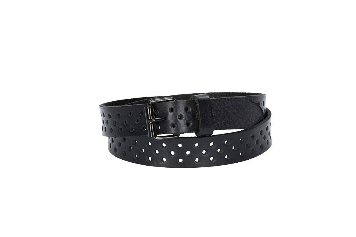 kiddybelts Ledergürtel Schwarz Mini 20mm mit durchgehender Lochung und dunkler Rollschließe (KB18-790, 1-St) sehr weiches Vollrindleder