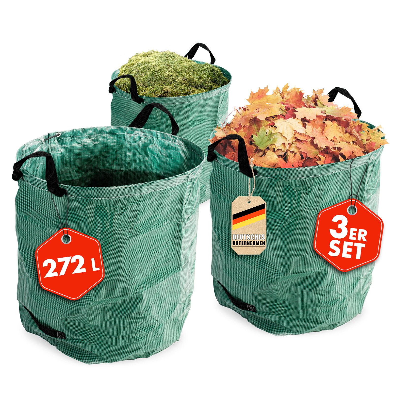 Floordirekt Gartensack Gartenabfallsack 3er Set 272 Liter Laubsack selbststehend, für Gartenabfälle aller Art, Lagern und Aufbewahren von Futtermitteln, Spielzeug, Schuhen oder sogar Wäsche, 272 l, (Spar-Set, 3-tlg., selbststehend), Robust, Langlebig und Vielseitig