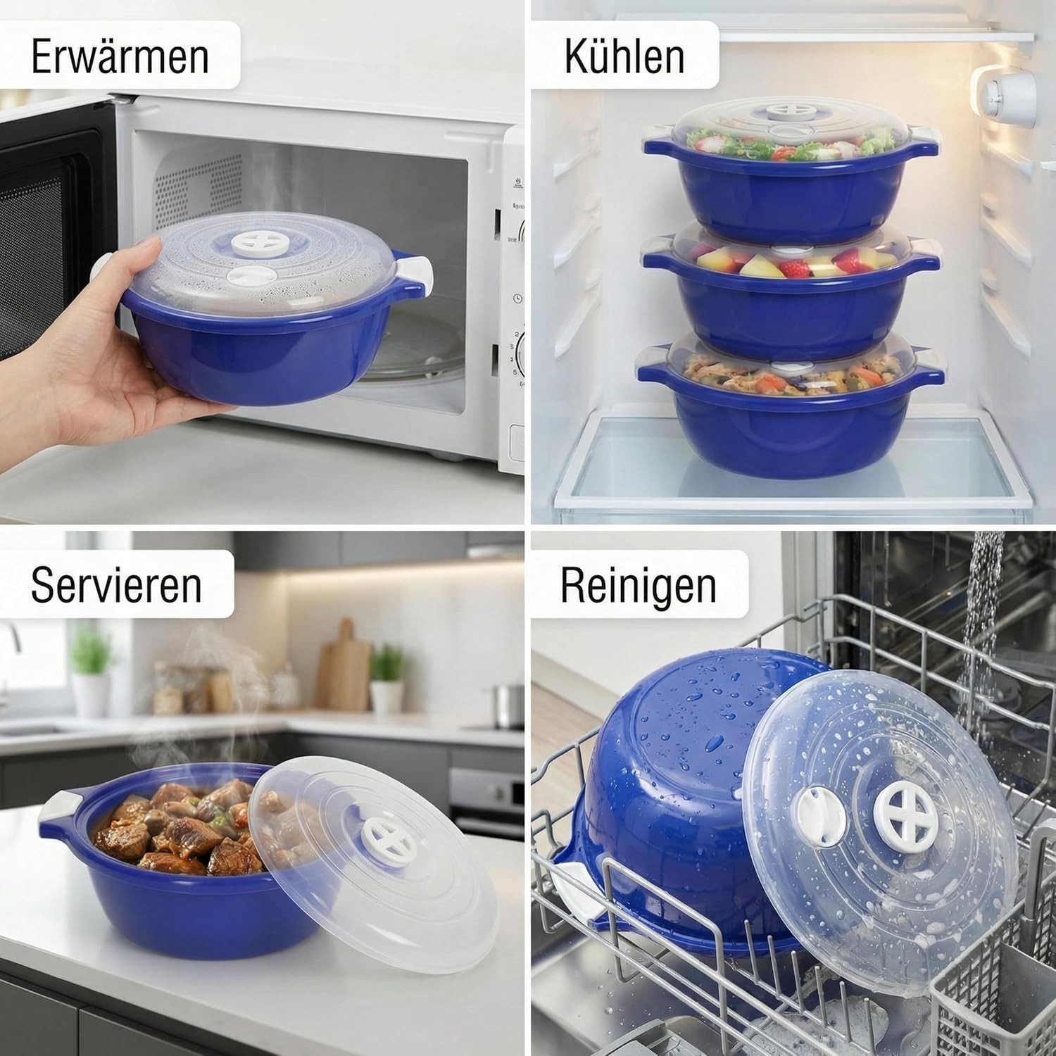 Lantelme Mikrowellenbehälter Mikrowellenschüssel 1,8 Liter blau stapelbar, Kunststoff, (1-tlg., Für Mikrowelle, Gefrier- und Kühlschrank, Picknick), Schüssel Da – Bild 5 von 5