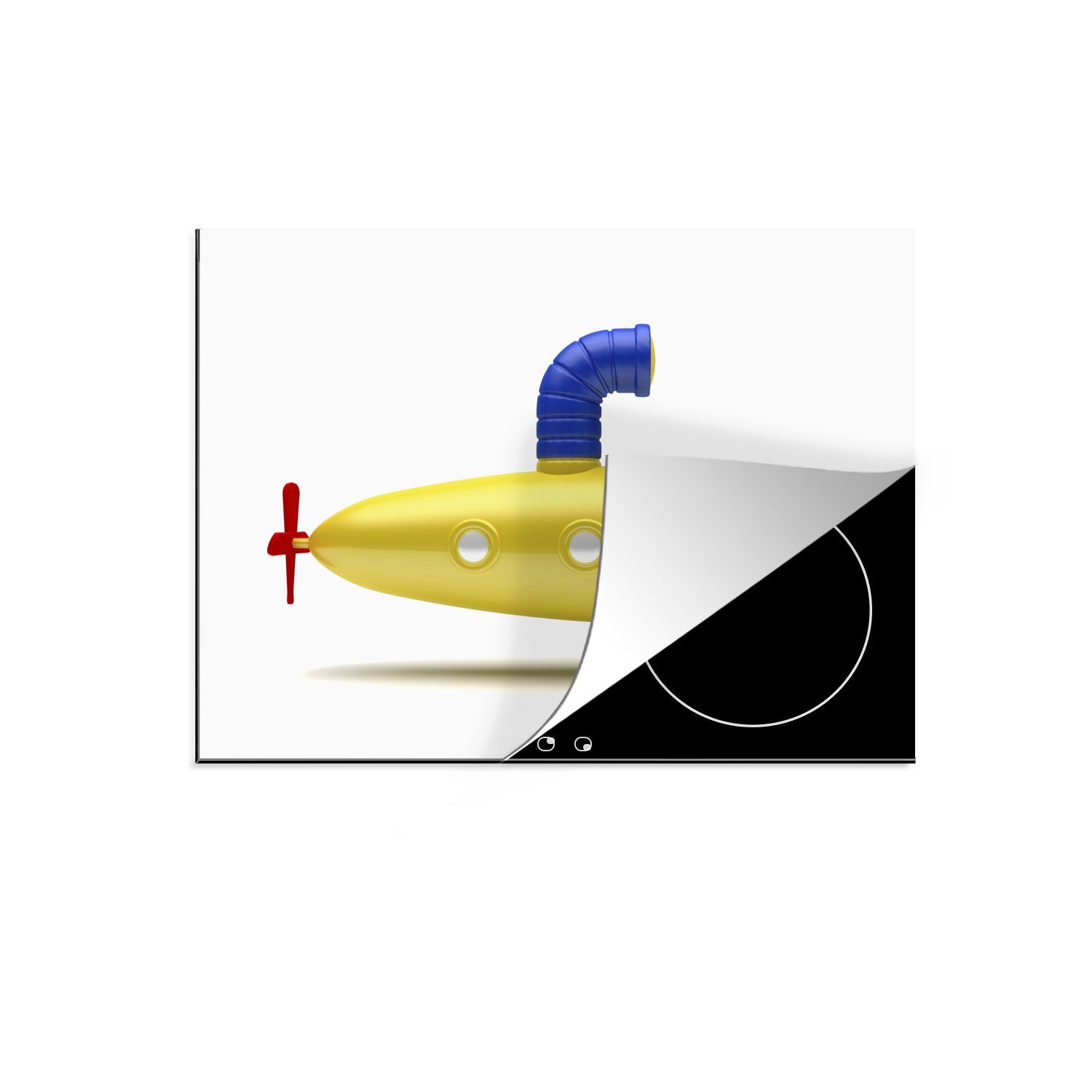 MuchoWow Herdblende-/Abdeckplatte Ein Spielzeug-U-Boot auf weißem Hintergrund, Vinyl, (1 tlg), 70x52 cm, Mobile Arbeitsfläche nutzbar, Ceranfeldabdeckung