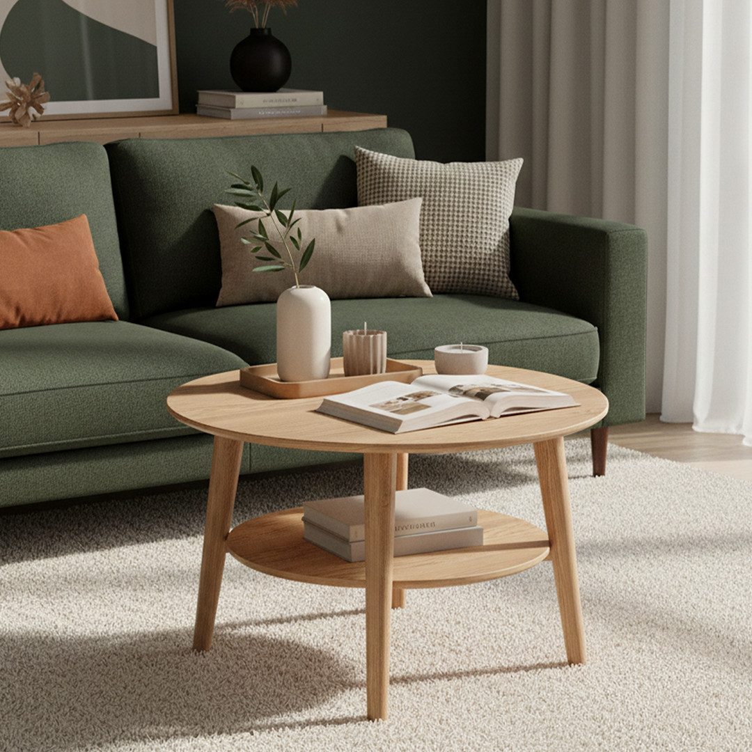 skølm Couchtisch Mjölnir (in rund oder oval erhältlich), Durchmesser 70 cm, aus Eiche Massivholz