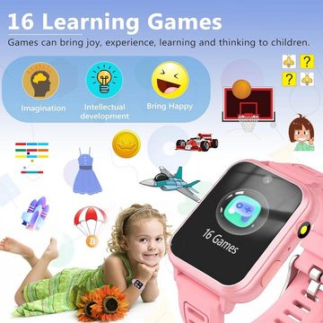LITEYPP Smartwatch (1,54 Zoll, Android iOS), Kinder telefon spiele musik kamera wecker taschenlampe jungen mädchen