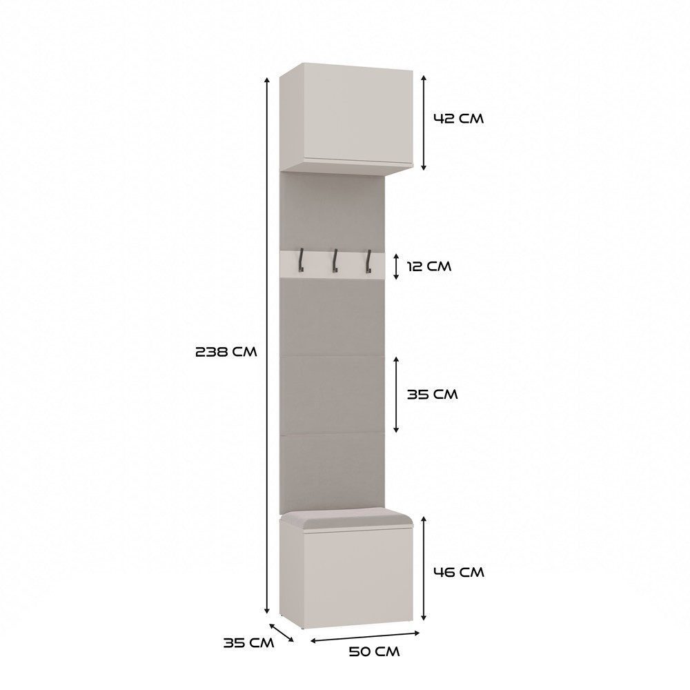 Raumhirsch Furniture Wandgarderobe Garderobenmöbel, Flurgarderobe, Garderobe (Maße 50 x 35 x 238 cm, set), Sitzbank, Schrank, 3 Haken