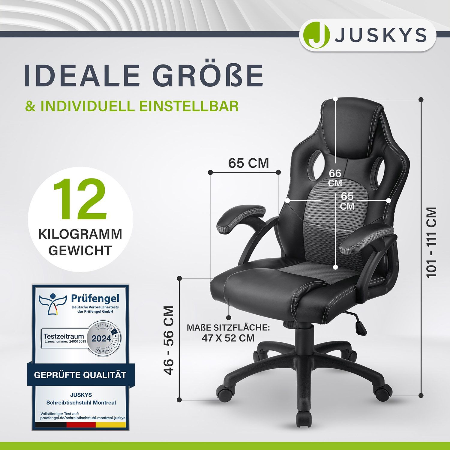 Juskys Gaming-Stuhl Montreal, Ergonomisch geformte Sitzfläche, Rückenlehne günstig online kaufen