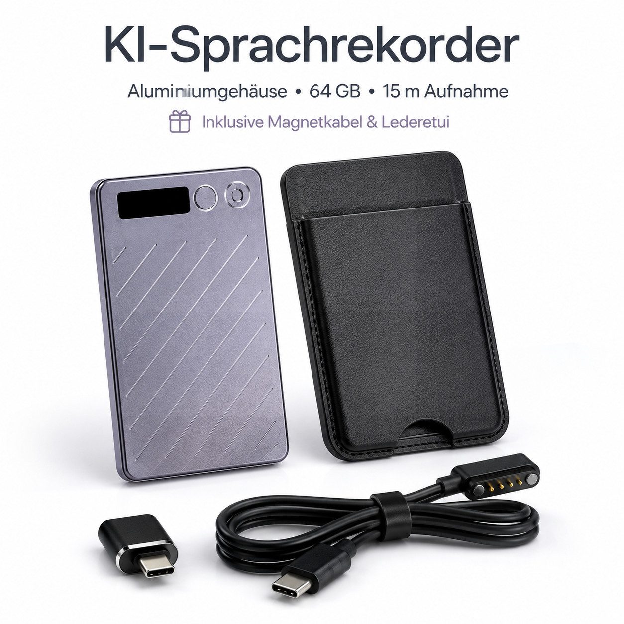 Fyrove 64GB mit Transkriptionsfunktion, Intelligentes Diktiergerät Digitales Diktiergerät (für Meetings & Vorlesungen, Mehrsprachiger Voice Recorder)