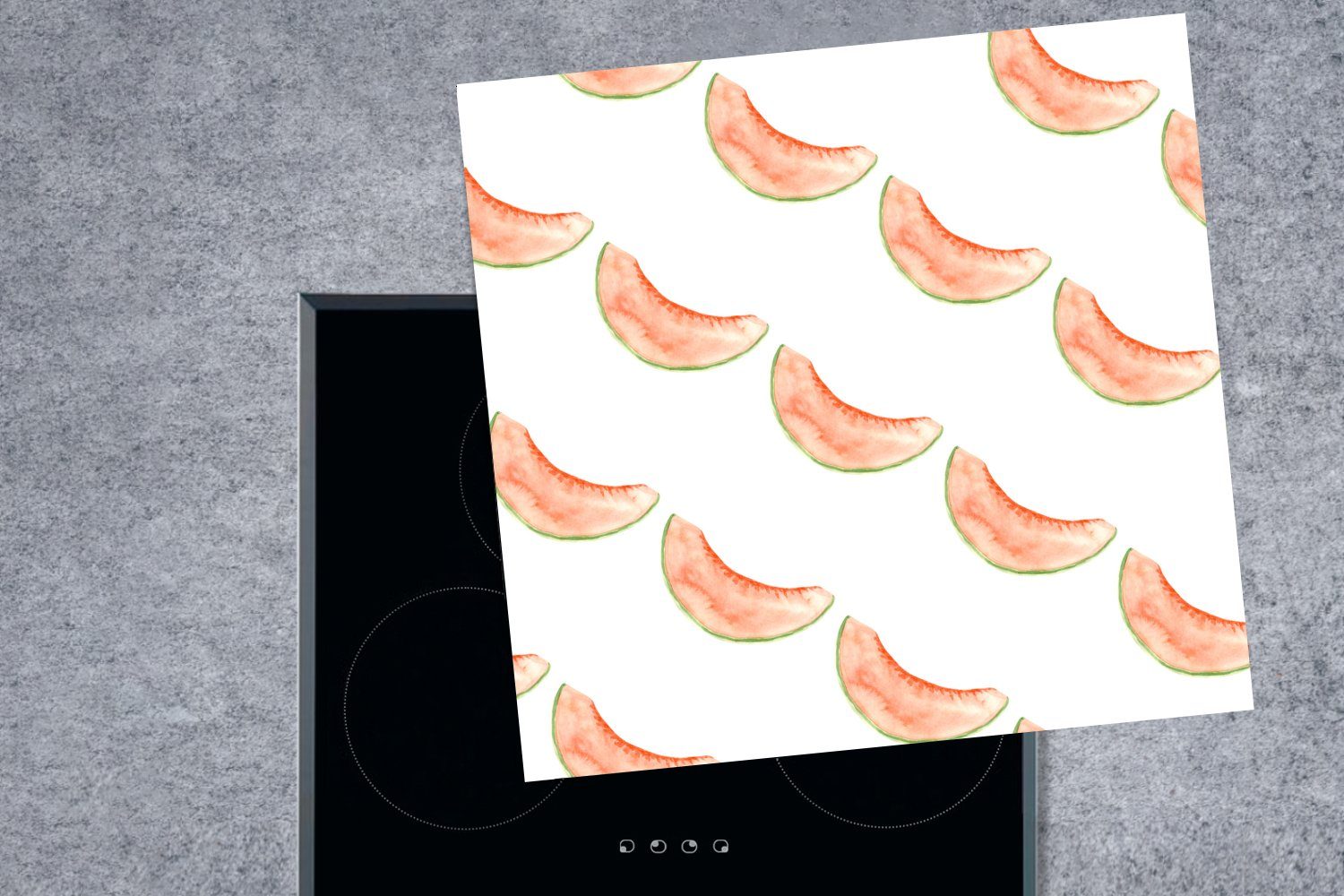 Herdblende-/Abdeckplatte Arbeitsplatte - cm, - Vinyl, 78x78 Ceranfeldabdeckung, Schablonen, für (1 tlg), Aquarell Melone küche MuchoWow