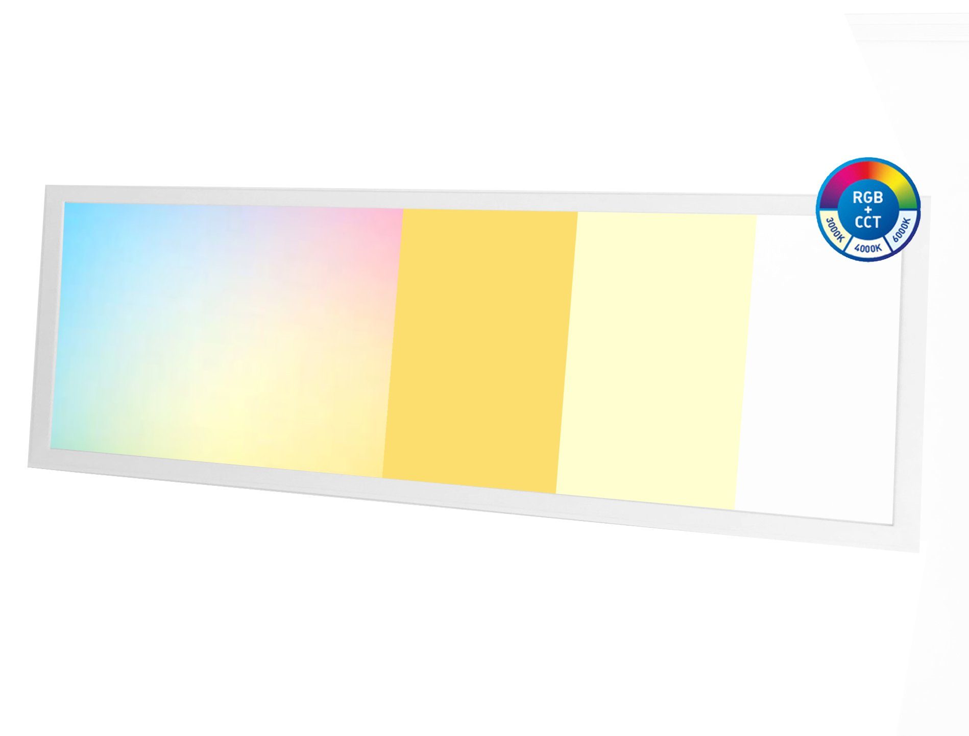 Lecom LED Panel 120x30-RGB+CCT LED Panel Deckenleuchte Farbig, LED fest  integriert, RGB und Weißer Farben Farbtemperatur verstellbar, Farbwechsler  dimmbar mit Fernbedienung, Lichtfarbe: RGB+CCT Kelvin-Wert 2700K - 65000K,  Lichtkraft 3200 Lumen