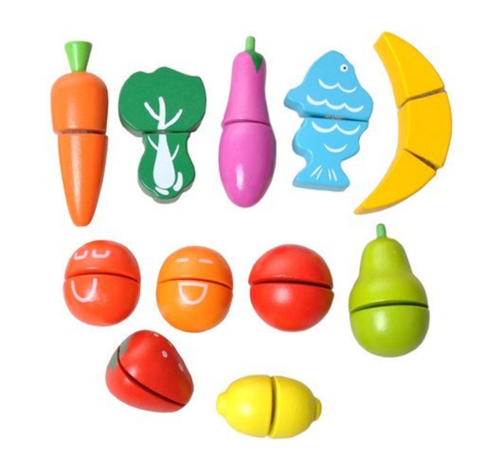 KRUZZEL Lernspielzeug Holzspielzeug Gemüseeimer (Spar-Set, 1-St., fördert Motorik), Inklusive Obst, Gemüse, Fisch, Messer, Schneidebrett – Bild 3 von 5