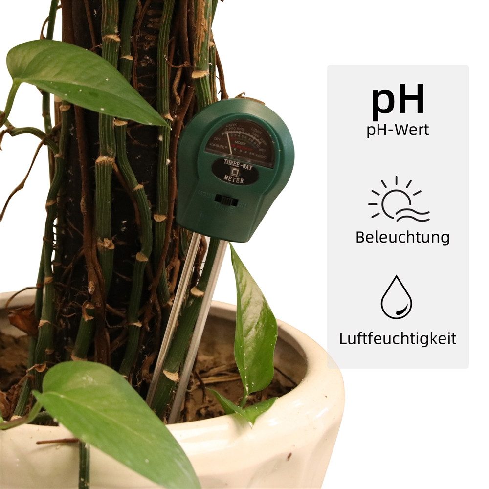 Mucola Feuchtigkeitsmesser Bodenmessgerät 3 in 1 für Pflanzen PH Wert Bodentester Licht Messgerät, (Stück, 1x Feuchtigkeitsmessgerät), Batteriefreier Betrieb