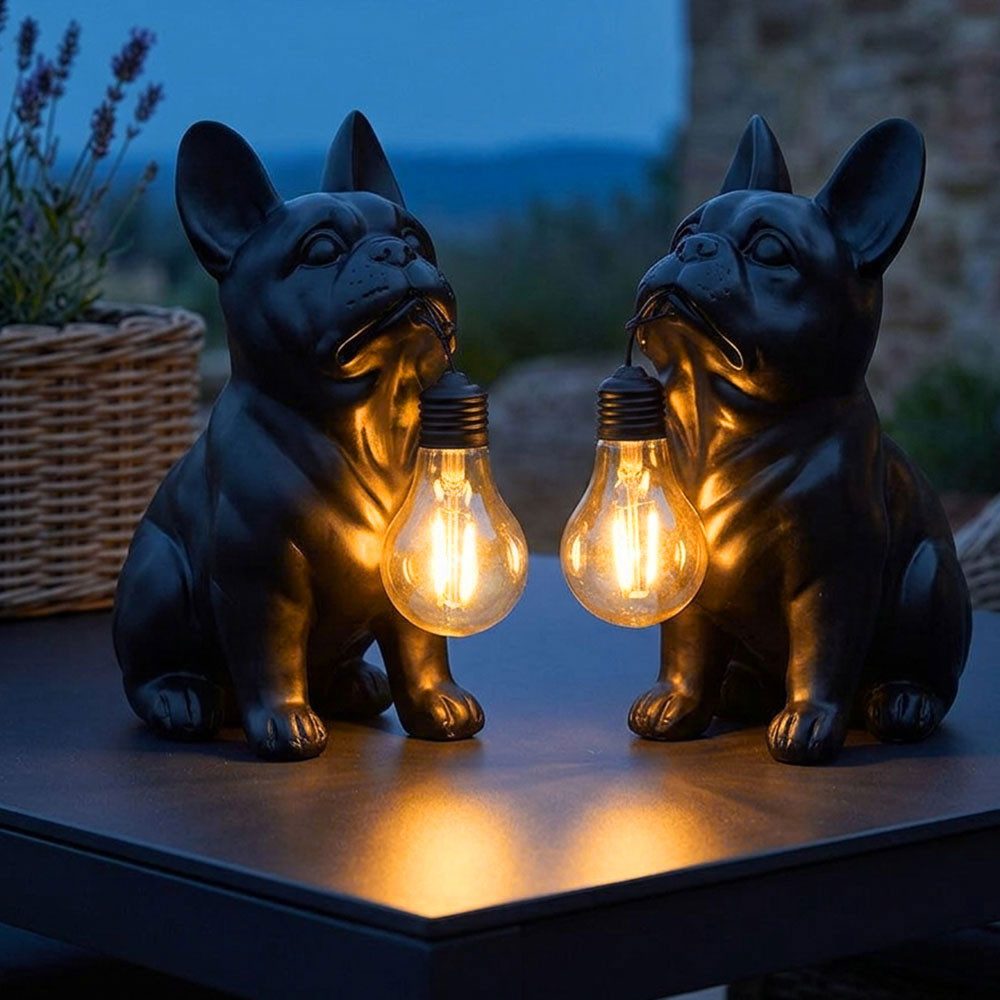 GLOBO LIGHTING LED Solarleuchte, LED-Leuchtmittel fest verbaut, Warmweiß, 2x LED Solarleuchte Solarlampe Außenleuchte Schwarz Matt Hund H23,5cm