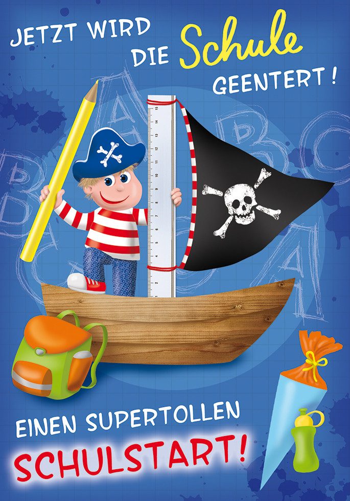 Perleberg Grußkarten Schulanfang – Einschulung - Glückwunschkarte im Format 11,5x17cm