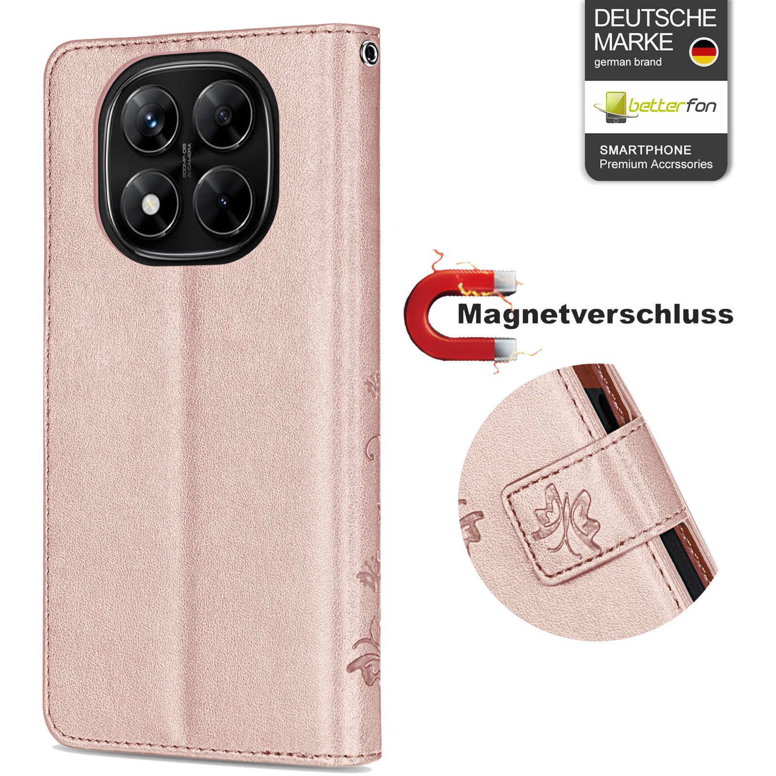 betterfon Handyhülle für Xiaomi Redmi Note 14 Pro 5G Wallet Case Flip Cover, Bookstyle-Hülle: Magnetverschluss 3 Kartenfächer & Standfunktion – Bild 3 von 5