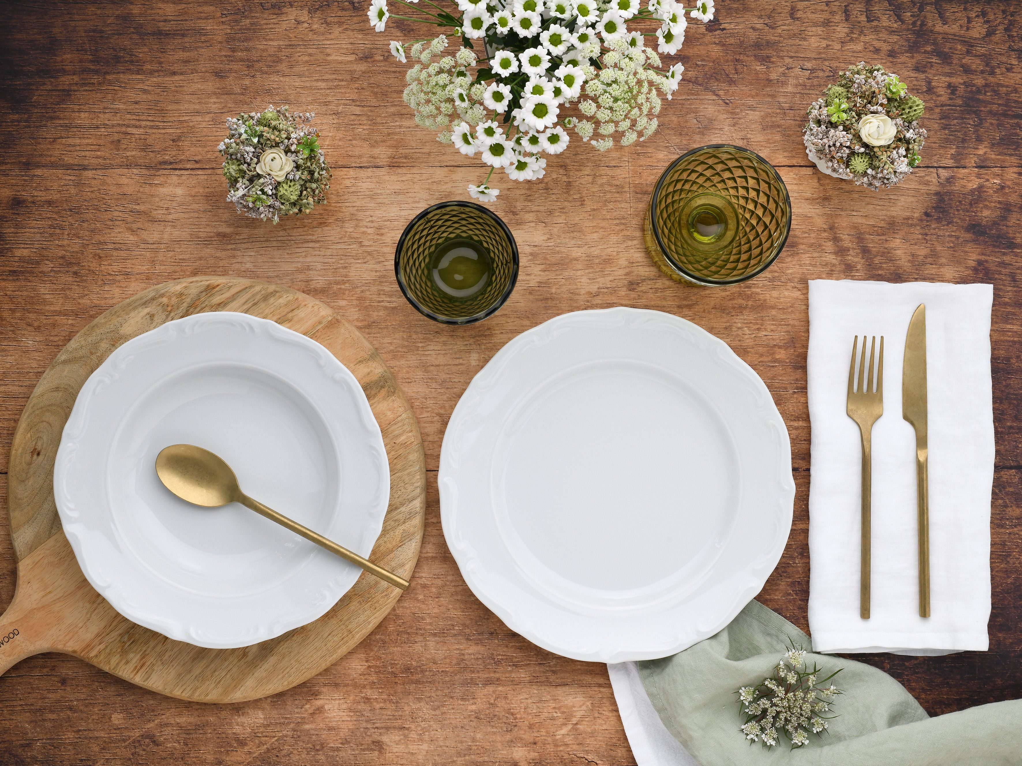 CreaTable Tafelservice Geschirr-Set Maria Theresia (12-tlg), 6 Personen, Porzellan, Geschirr, Teller Set, weiß, 12 Teile, für 6 Personen