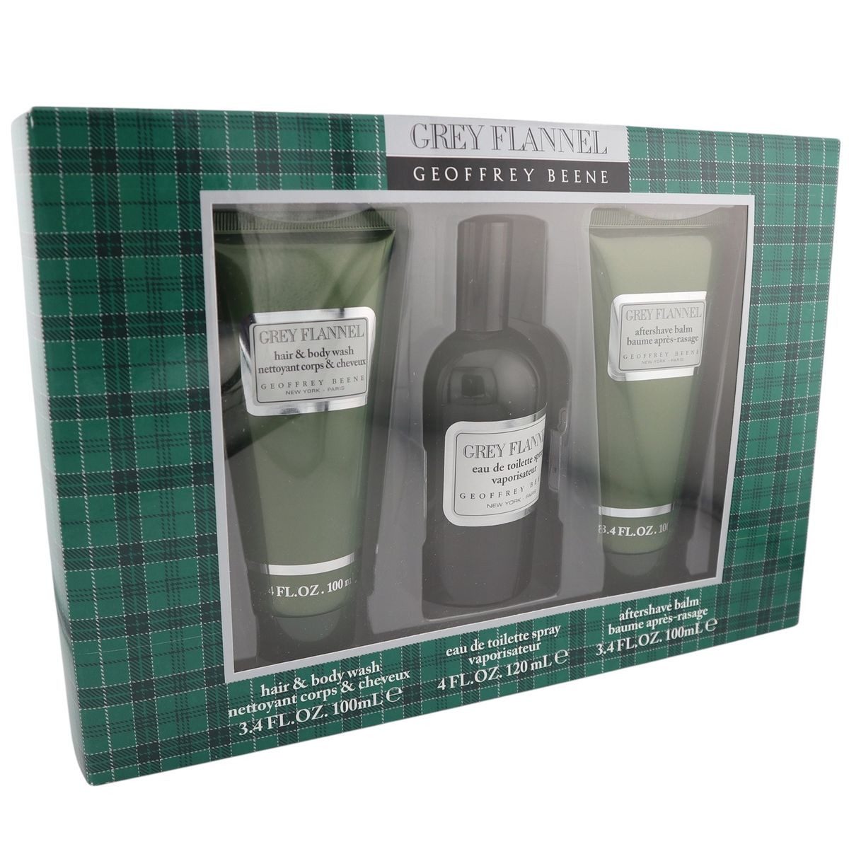 Duft-Set Geoffrey Beene Grey Flannel 120 ml EDT Spray After Shave Balm Duschgel