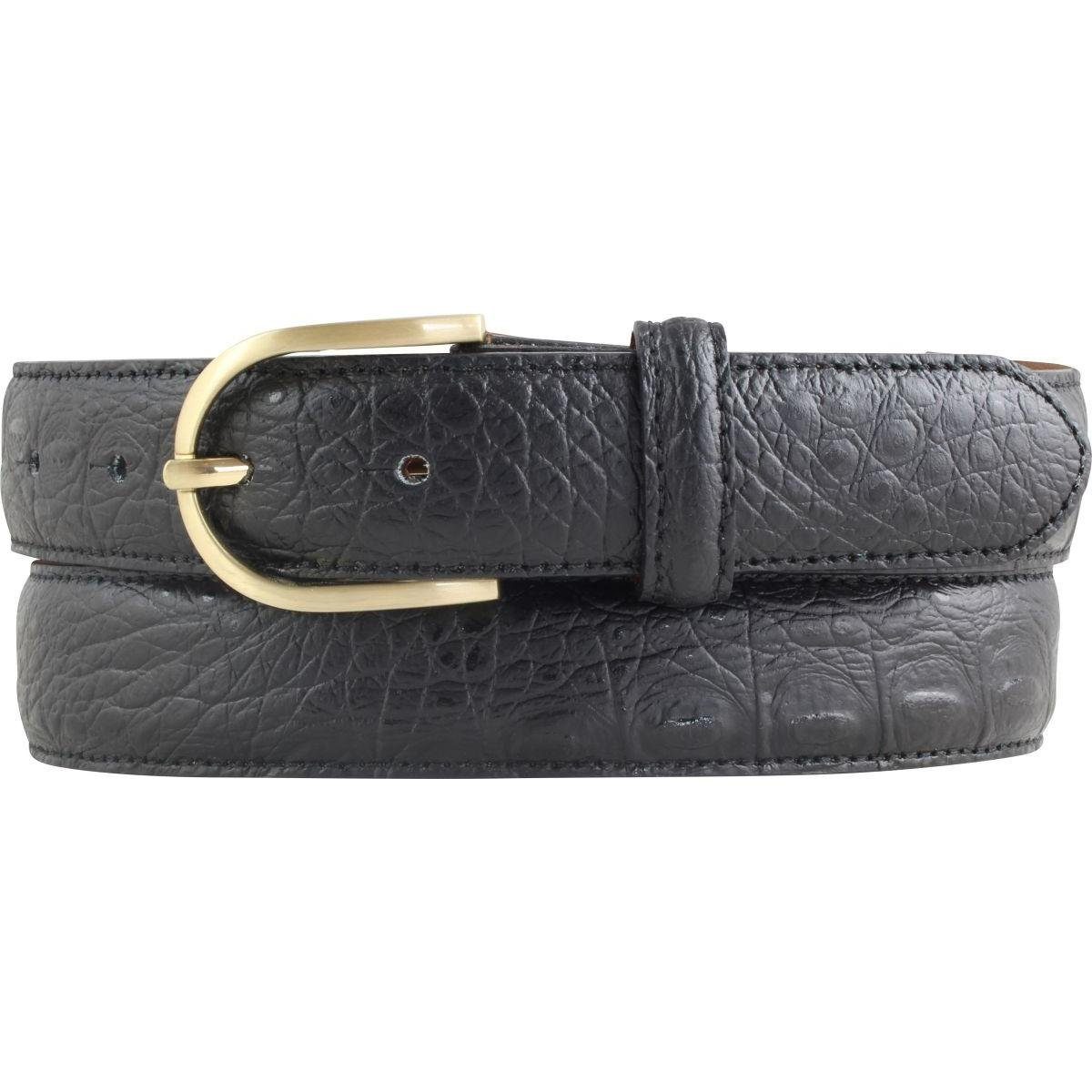 BELTINGER Ledergürtel Damen-Gürtel mit Krokoprägung 3 cm - Leder-Gürtel für Damen 30mm Kroko Schwarz, Gold