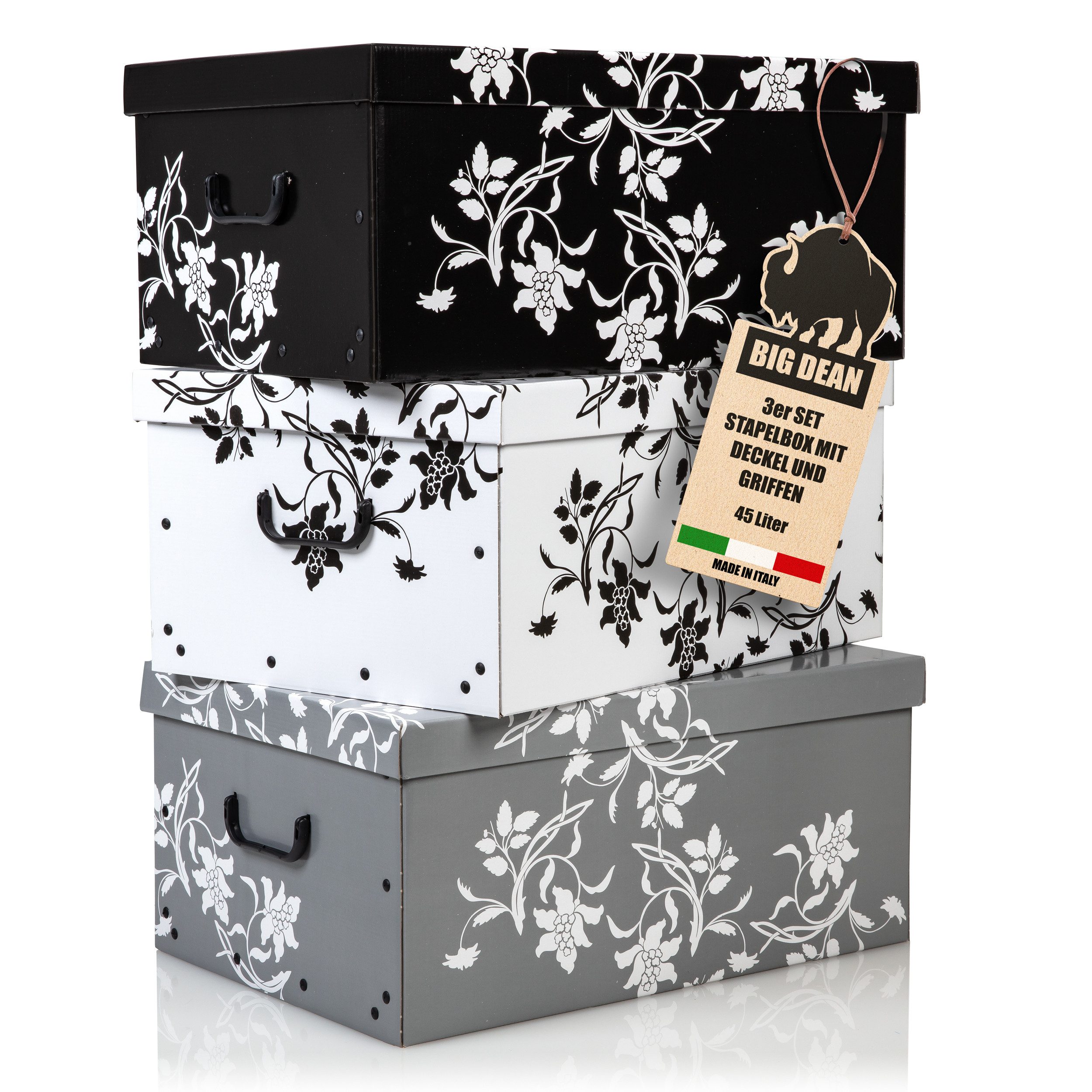 BigDean Aufbewahrungsbox 3 Große Ordnungsboxen mit Deckel aus stabiler Papp günstig online kaufen