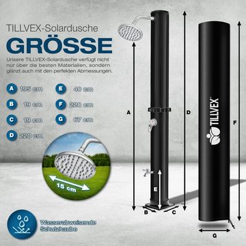 tillvex Solardusche Solar Gartendusche 35 Liter inklusive Schutzhaube, warmes Wasser, Pooldusche Camping ohne Strom