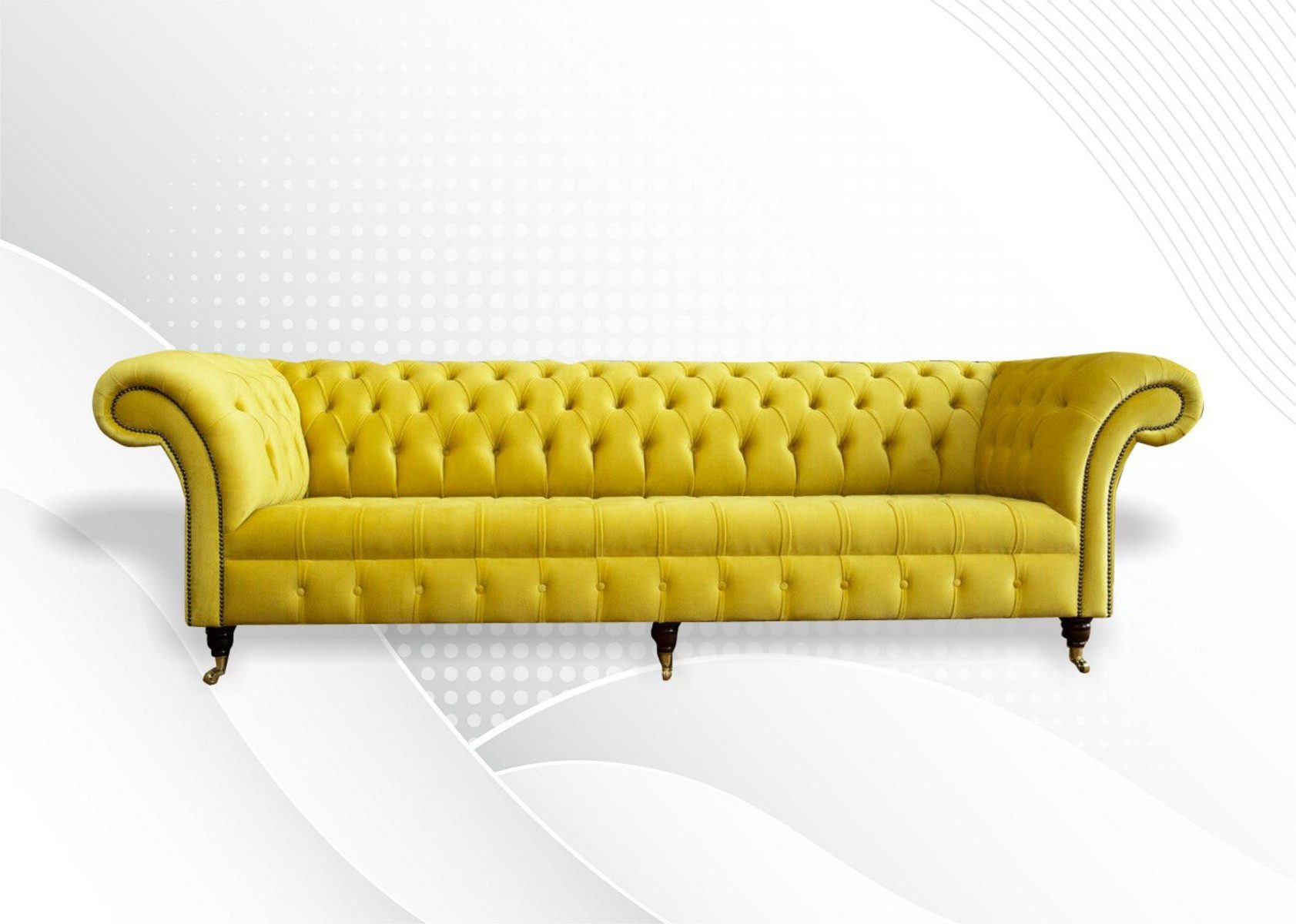 Xlmoebel Chesterfield-Sofa Gelbe 4-Sitzer Couch aus Leder und Textil, 1 Teile, Made in Europa