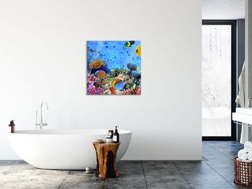 Pixxprint Glasbild Fische über Korallenriff, Fische über Korallenriff (1 St), Glasbild aus Echtglas, inkl. Aufhängungen und Abstandshalter