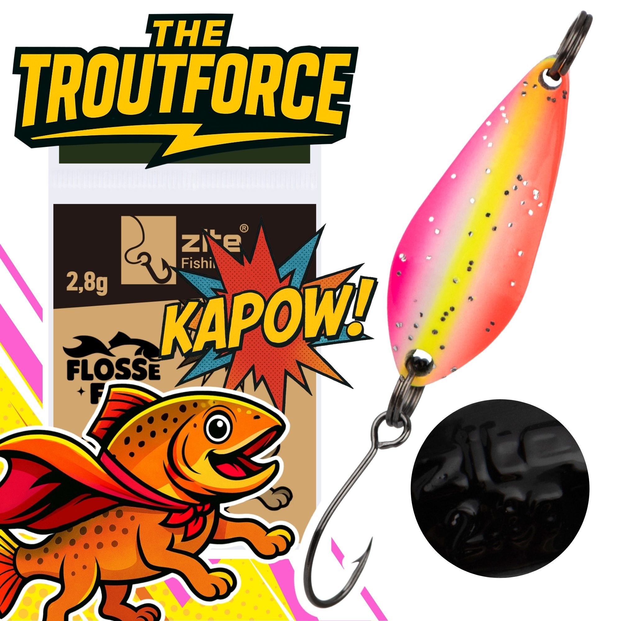 Zite Kunstköder The Troutforce Spoon KAPOW! 2,8g 5 Farben UV-aktiver Forellenspoon