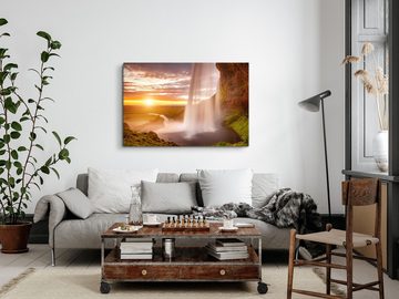 Sinus Art Leinwandbild 120x80cm Wandbild auf Leinwand Wasserfall Island Seljalandsfoss Sonnen, (1 St)