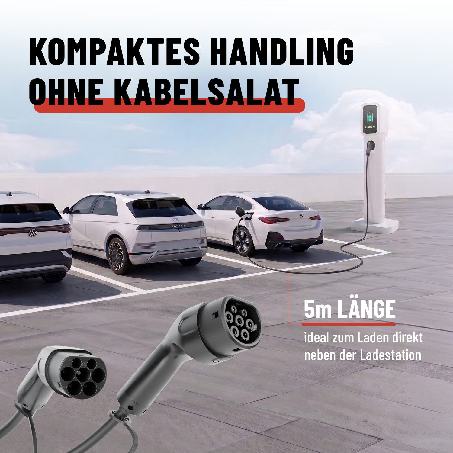 ABSINA Typ 2 Ladekabel 22kW 32A 5 Meter 3-phasig Mode 3 für E-Auto Elektroauto-Ladegerät (32000 mA, 1-tlg., 1 & 3 phasig, IP65 Zertifizierung, 10.000 Steckerzyklen)