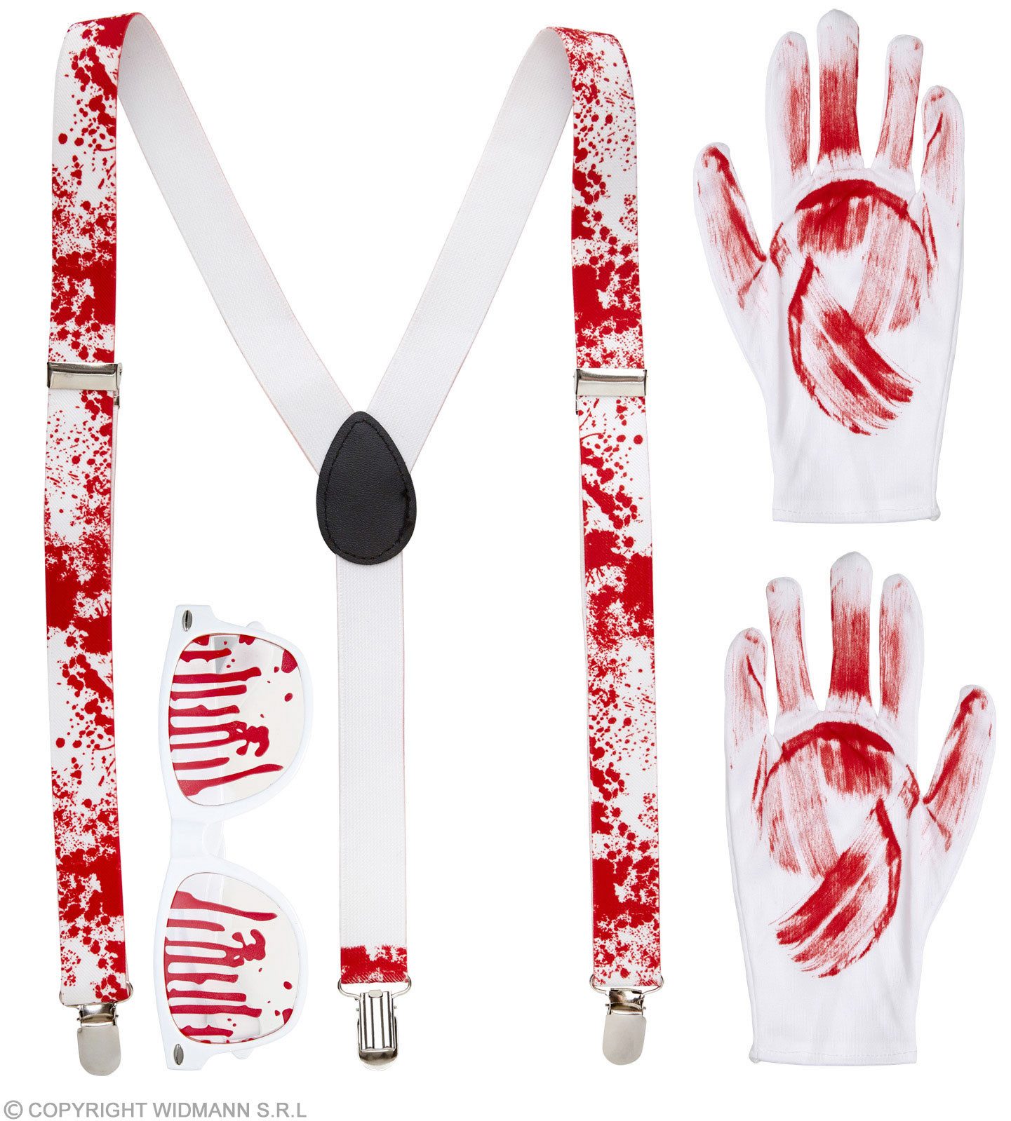 Widmann S.r.l. Verkleidungsmaske Blutiges Halloween Set 4-tlg., Brille, Hosenträge