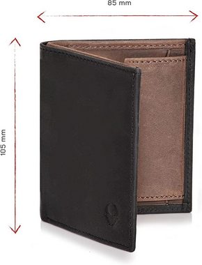 Donbolso Mini Geldbörse Slim Wallet Echtleder Geldbeutel RFID Schutz 6 Kartenfächer, Vintage Schwarz Mit Mnzfachvintage