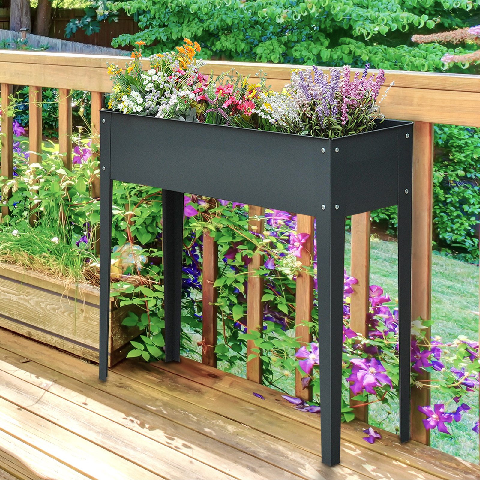 Outsunny Hochbeet Kräuterbeet, mit 3 Abflusslöchern, Blumenkasten mit Füßen, Metall (Pflanzkasten, 1 St., Kräuterbeet), für Garten, Balkon, Dunkelgrau