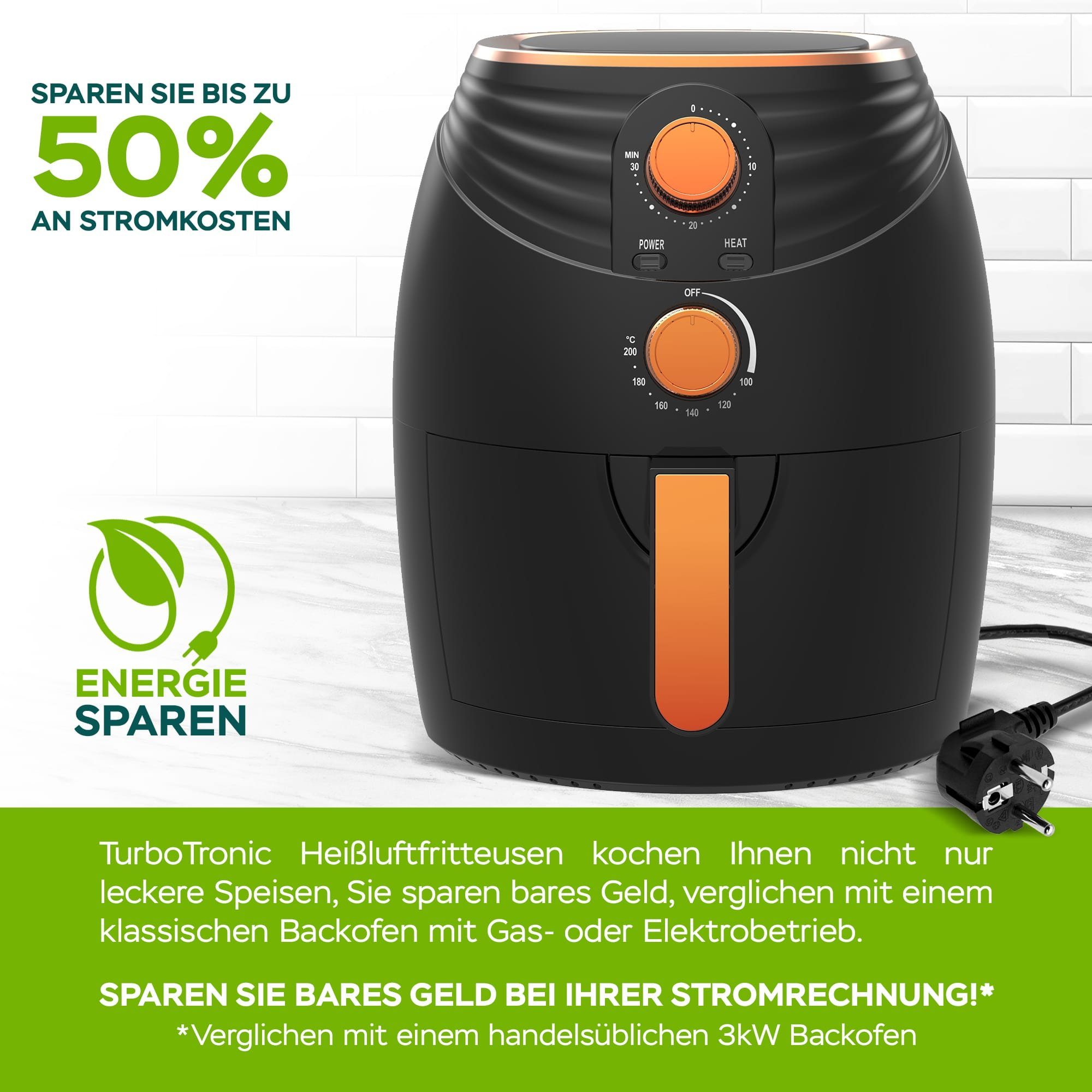 TurboTronic by Z-Line Heißluftfritteuse Retro Heißluftfritteuse 3,5 L, 1200 W, Camping Retro Airfryer AF11M – Bild 4 von 5